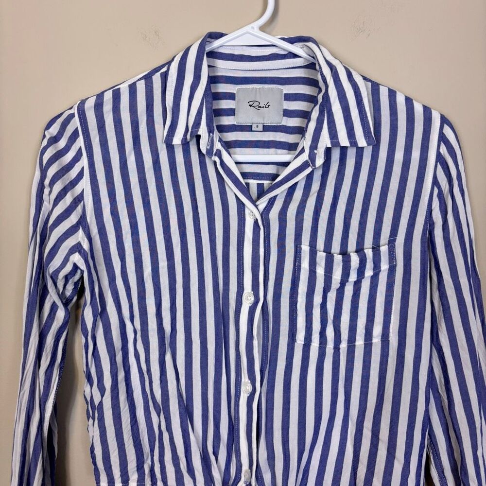Rails Blue & White Striped Collared Button Front … - image 4